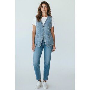 GAP Denim Vest Medium Indigo Women’s Sleeveless Button Front Longline Pockets M